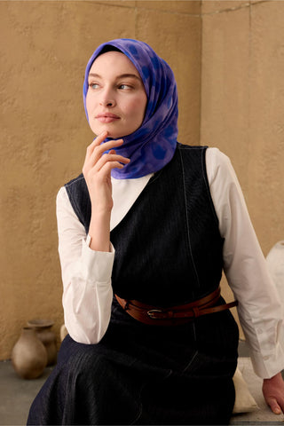 İnce Pamuk Soft Eşarp Mor-Eflatun Leylak Desenli Nefes Alan Tok Duruşlu 90X90