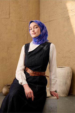 İnce Pamuk Soft Eşarp Mor-Eflatun Leylak Desenli Nefes Alan Tok Duruşlu 90X90