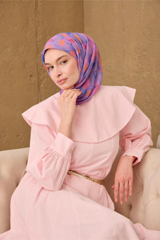 İnce Pamuk Soft Eşarp Eflatun-Pembe Turuncu Desenli Nefes Alan Tok Duruşlu
                90X90