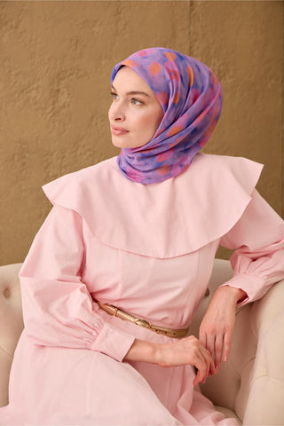 İnce Pamuk Soft Eşarp Eflatun-Pembe Turuncu Desenli Nefes Alan Tok Duruşlu
                90X90