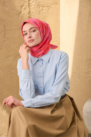 Thin Cotton Soft Scarf, Pomegranate Blossom-Purple Pink Patterned, Breathable and Structure-Resistant.
 90x90