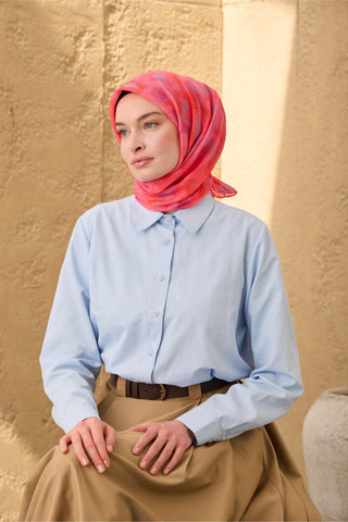 İnce Pamuk Soft Eşarp Nar Çiçeği-Eflatun Pembe Desenli Nefes Alan Tok Duruşlu
                90X90