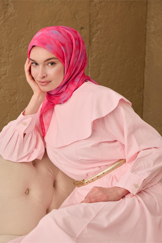 İnce Pamuk Soft Eşarp Nar Çiçeği-Pembe Eflatun Desenli Nefes Alan Tok Duruşlu
                90X90