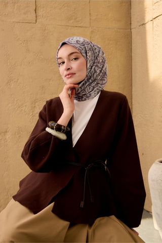 İnce Pamuk Soft Eşarp Pastel Mor-Gümüş Ekru Desenli Nefes Alan Tok Duruşlu 90X90 - Soft Eşarp - | Silk Home