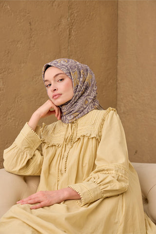 İnce Pamuk Soft Eşarp Vizon-Koyu Vizon-Hardal Desenli Nefes Alan Tok Duruşlu 90X90 - Soft Eşarp - | Silk Home