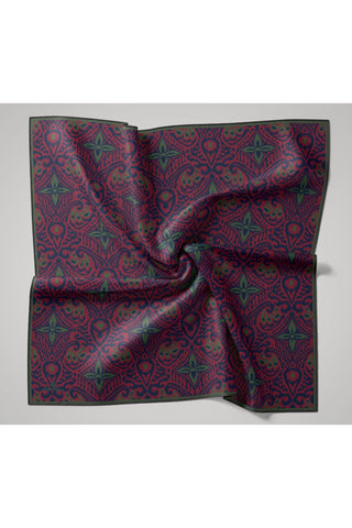 İnce Pamuk Soft Eşarp Çilek Kırmızı-Saks-Yeşil Desenli Nefes Alan Tok Duruşlu 90X90 - Soft Eşarp - | Silk Home