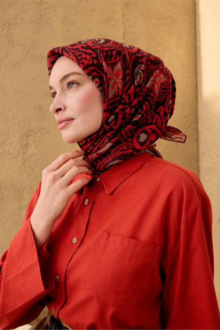 İnce Pamuk Soft Eşarp Açık Kırmızı-Soluk Siyah-Vizon Desenli Nefes Alan Tok
                Duruşlu 90X90