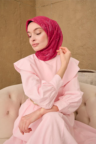 İnce Pamuk Soft Eşarp Fuşya-Pembe-Gül Pembe Desenli Nefes Alan Tok Duruşlu
                90X90
