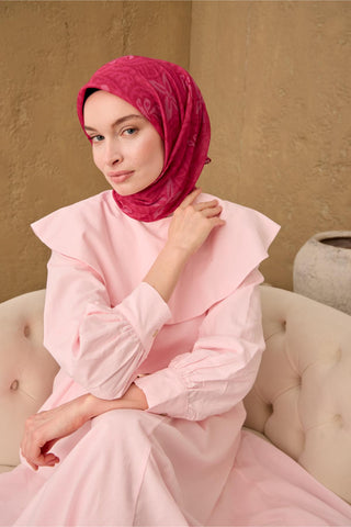 İnce Pamuk Soft Eşarp Fuşya-Pembe-Gül Pembe Desenli Nefes Alan Tok Duruşlu
                90X90