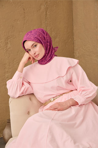 İnce Pamuk Soft Eşarp Fuşya-Pembe-Mürdüm Desenli Nefes Alan Tok Duruşlu 90X90