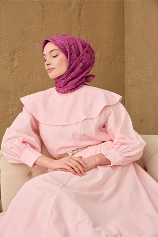 İnce Pamuk Soft Eşarp Fuşya-Pembe-Mürdüm Desenli Nefes Alan Tok Duruşlu 90X90