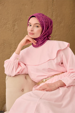 İnce Pamuk Soft Eşarp Fuşya-Pembe-Mürdüm Desenli Nefes Alan Tok Duruşlu 90X90