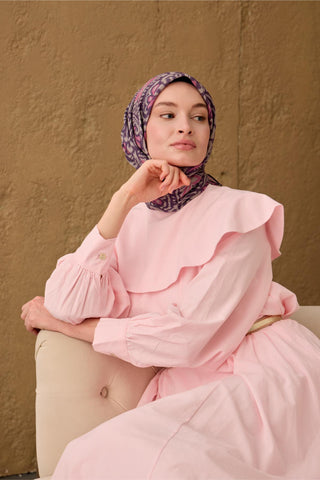 İnce Pamuk Soft Eşarp Funda-Pembe-Taş Desenli Nefes Alan Tok Duruşlu 90X90