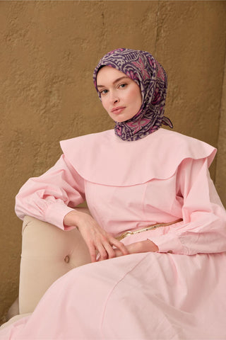 İnce Pamuk Soft Eşarp Funda-Pembe-Taş Desenli Nefes Alan Tok Duruşlu 90X90