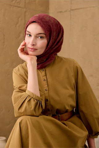 İnce Pamuk Soft Eşarp Bordo-Olive-Soluk Bordo Desenli Nefes Alan Tok Duruşlu 90X90