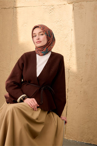 İnce Pamuk Soft Eşarp Antrasit–Soluk Turuncu–Petrol Yeşili Desenli Yumuşak
                Dokulu 90X90