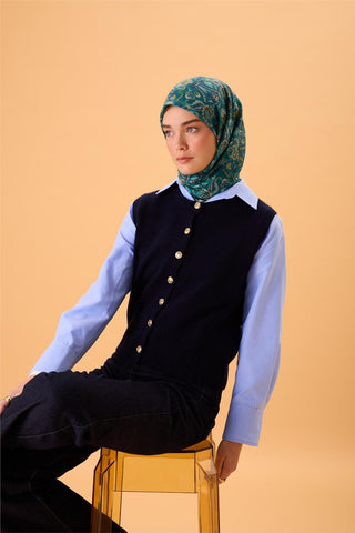 İnce Pamuk Soft Eşarp Patina Yeşili-Butter Yellow Desenli Kaymaz Dokulu Tok Duruşlu 90X90 - Soft Eşarp - | Silk Home