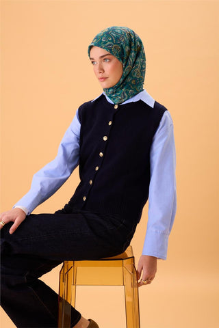 İnce Pamuk Soft Eşarp Patina Yeşili-Butter Yellow Desenli Kaymaz Dokulu Tok Duruşlu 90X90 - Soft Eşarp - | Silk Home