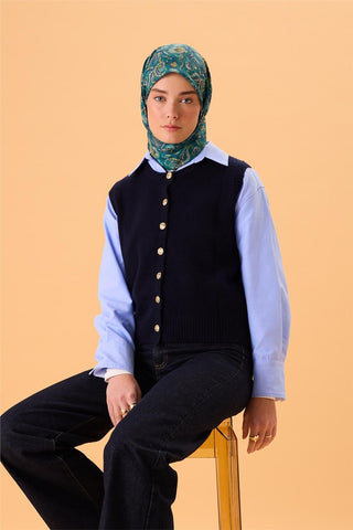 İnce Pamuk Soft Eşarp Patina Yeşili-Butter Yellow Desenli Kaymaz Dokulu Tok
                Duruşlu 90X90
