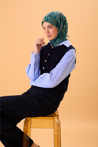 İnce Pamuk Soft Eşarp Patina Yeşili-Butter Yellow Desenli Kaymaz Dokulu Tok
                Duruşlu 90X90