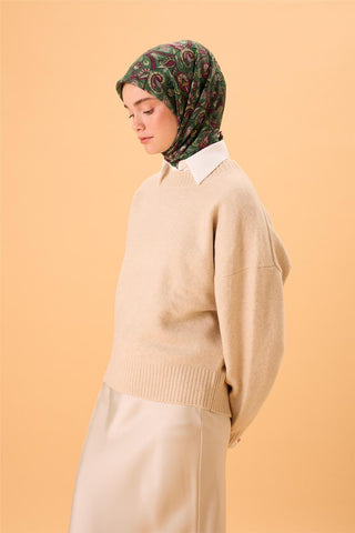 İnce Pamuk Soft Eşarp Yeşil-Fuşya Desenli Kaymaz Dokulu Tok Duruşlu 90X90 - Soft Eşarp - | Silk Home