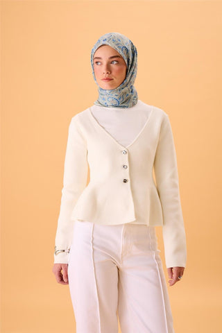 İnce Pamuk Soft Eşarp Su Yeşili-Gök Mavi Desenli Kaymaz Dokulu Tok Duruşlu 90X90 - Soft Eşarp - | Silk Home
