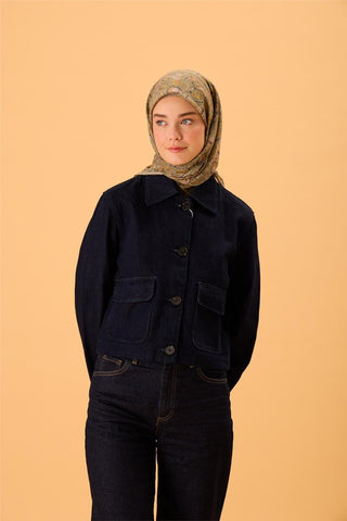 İnce Pamuk Soft Eşarp Yeşil-Turuncu Desenli Kaymaz Dokulu Tok Duruşlu 90X90 - Soft Eşarp - | Silk Home