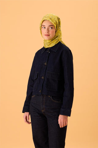 İnce Pamuk Soft Eşarp Asit Sarı-Antrasit Desenli Kaymaz Dokulu Tok Duruşlu 90X90 - Soft Eşarp - | Silk Home