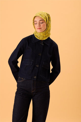 İnce Pamuk Soft Eşarp Asit Sarı-Antrasit Desenli Kaymaz Dokulu Tok Duruşlu 90X90 - Soft Eşarp - | Silk Home