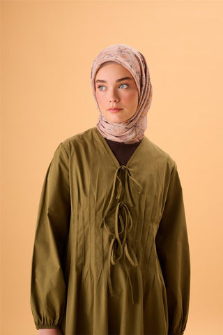 Thin Cotton Soft Scarf, Powder Pink-Green Patterned, Non-Slip Textured, Firm Structure, 90x90 cm