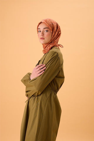 İnce Pamuk Soft Eşarp Koyu Turuncu-Kiremit Desenli Kaymaz Dokulu Tok Duruşlu 90X90 - Soft Eşarp - | Silk Home