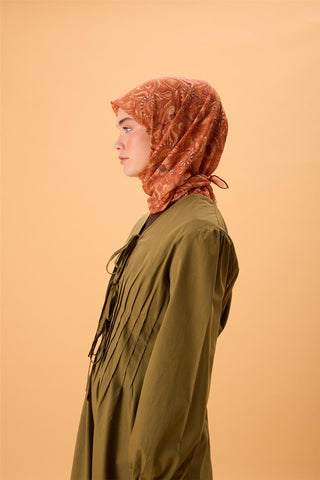 İnce Pamuk Soft Eşarp Koyu Turuncu-Kiremit Desenli Kaymaz Dokulu Tok Duruşlu
                90X90