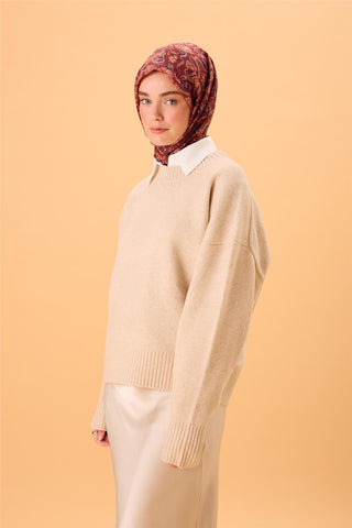 İnce Pamuk Soft Eşarp Kiremit-Bordo Desenli Kaymaz Dokulu Tok Duruşlu 90X90 - Soft Eşarp - | Silk Home