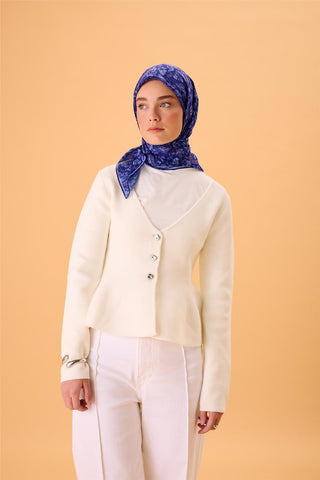 İnce Pamuk Soft Eşarp Morcivert-Lila Desenli Tok Duruşlu 90X90 - Soft Eşarp - | Silk Home