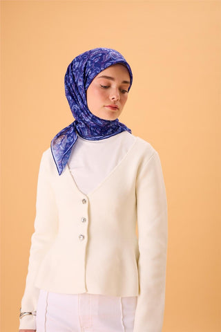 İnce Pamuk Soft Eşarp Morcivert-Lila Desenli Tok Duruşlu 90X90 - Soft Eşarp - | Silk Home