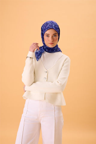 İnce Pamuk Soft Eşarp Morcivert-Lila Desenli Tok Duruşlu 90X90 - Soft Eşarp - | Silk Home