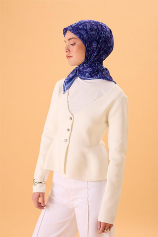 İnce Pamuk Soft Eşarp Morcivert-Lila Desenli Tok Duruşlu 90X90 - Soft Eşarp - | Silk Home
