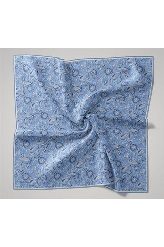 İnce Pamuk Soft Eşarp Gök Mavi-Saks Desenli Tok Duruşlu 90X90 - Soft Eşarp - | Silk Home