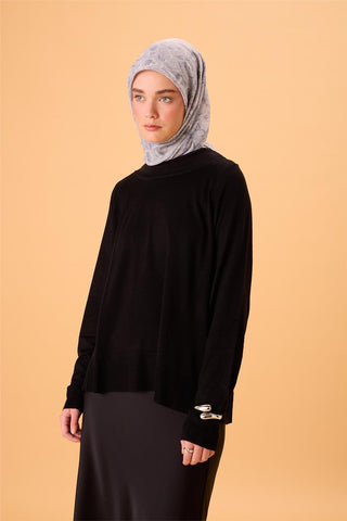 İnce Pamuk Soft Eşarp Gümüş-Antrasit Desenli Tok Duruşlu 90X90