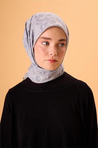 İnce Pamuk Soft Eşarp Gümüş-Antrasit Desenli Tok Duruşlu 90X90