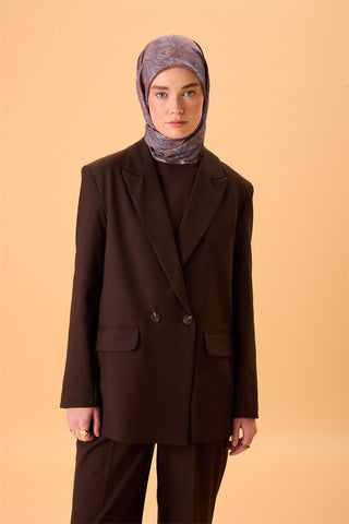 İnce Pamuk Soft Eşarp Mor-Gök Mavi Desenli Tok Duruşlu 90X90 - Soft Eşarp - | Silk Home