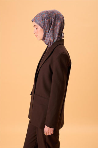 İnce Pamuk Soft Eşarp Mor-Gök Mavi Desenli Tok Duruşlu 90X90 - Soft Eşarp - | Silk Home