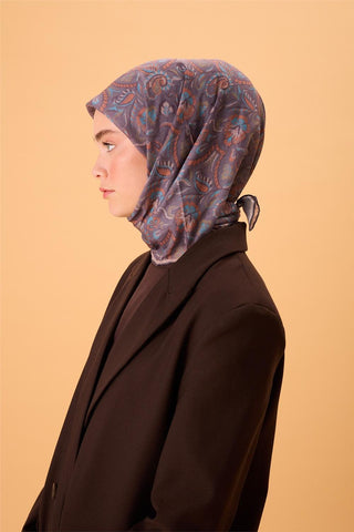 İnce Pamuk Soft Eşarp Mor-Gök Mavi Desenli Tok Duruşlu 90X90