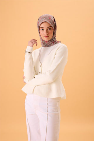 İnce Pamuk Soft Eşarp Vizon-Narçiçeği Desenli Tok Duruşlu 90X90 - Soft Eşarp - | Silk Home