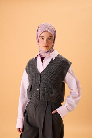İnce Pamuk Soft Eşarp Pembe-Mavi Lila Desenli Tok Duruşlu 90X90 - Soft Eşarp - | Silk Home