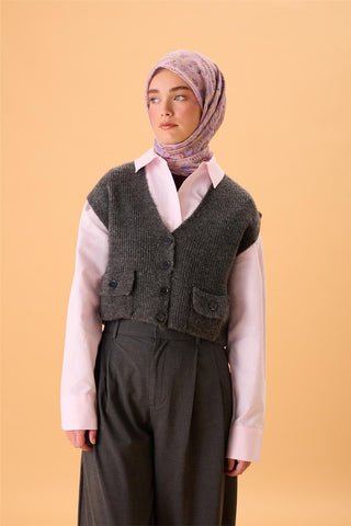 İnce Pamuk Soft Eşarp Pembe-Mavi Lila Desenli Tok Duruşlu 90X90