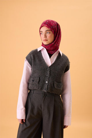 İnce Pamuk Soft Eşarp Fuşya-Çilek Kırmızısı Desenli Tok Duruşlu 90X90 - Soft Eşarp - | Silk Home