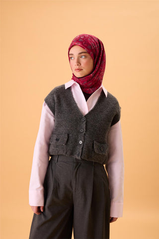 İnce Pamuk Soft Eşarp Fuşya-Çilek Kırmızısı Desenli Tok Duruşlu 90X90