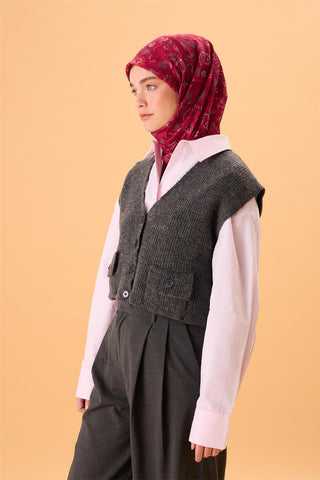 İnce Pamuk Soft Eşarp Fuşya-Çilek Kırmızısı Desenli Tok Duruşlu 90X90