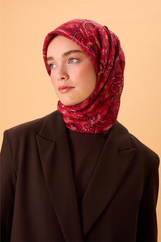 İnce Pamuk Soft Eşarp Koyu Kırmızı-Siyah Desenli Tok Duruşlu 90X90